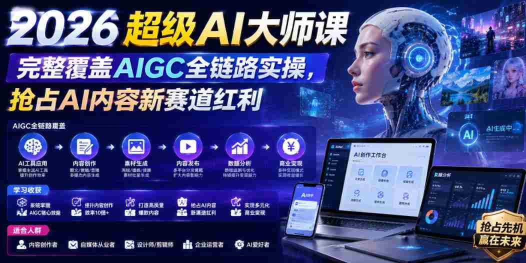 2026超级AI大师课，完整覆盖AIGC全链路实操，抢占AI内容新赛道红利-金启创业网 - 网上赚钱方法教程大全 - www.jinqi6.top