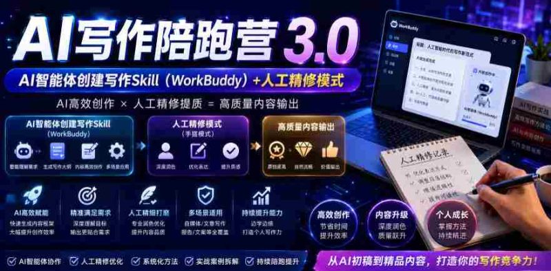 AI写作陪跑营3.0，Ai智能体创建写作skill（workbuddy）+人工手写模式（手搓模式），去除AI痕迹（头条号、公众号、百家号）-金启创业网 - 网上赚钱方法教程大全 - www.jinqi6.top