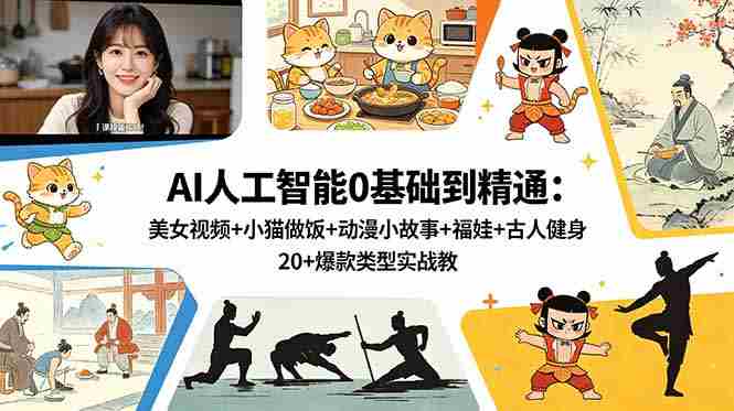 （18685期）AI人工智能0基础到精通：美女视频+小猫做饭+动漫小故事+福娃+古人健身，20+爆款类型实战教学-金启创业网 - 网上赚钱方法教程大全 - www.jinqi6.top