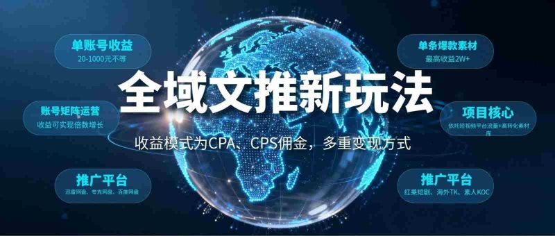全域文推新玩法:收益模式为CPA、CPS佣金,多重变现方式-金启创业网 - 网上赚钱方法教程大全 - www.jinqi6.top