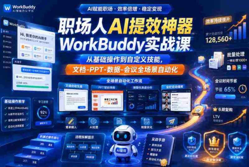 职场人AI提效神器WorkBuddy实战课,从基础操作到自定义技能,文档-PPT-数据-会议全场景自动化-金启创业网 - 网上赚钱方法教程大全 - www.jinqi6.top