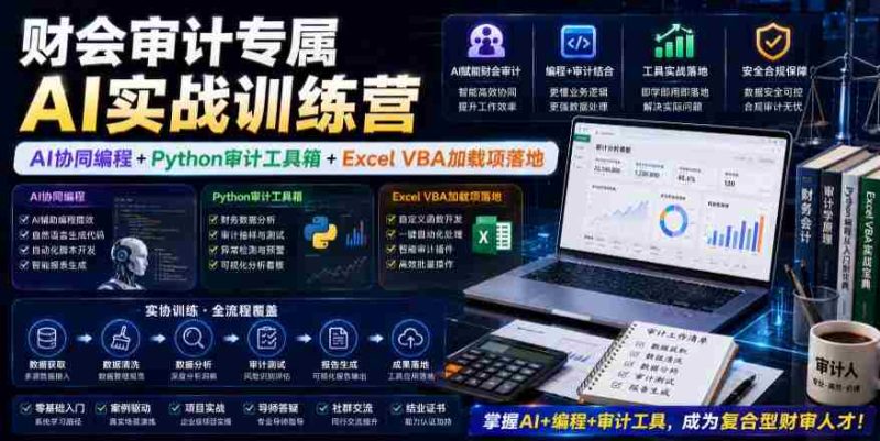 财会审计专属AI实战训练营｜AI协同编程+Python审计工具箱+Excel VBA加载项落地-金启创业网 - 网上赚钱方法教程大全 - www.jinqi6.top