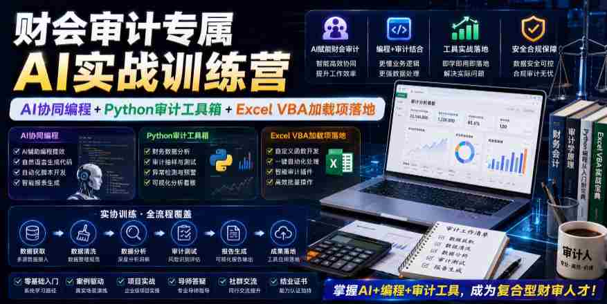 财会审计专属AI实战训练营｜AI协同编程+Python审计工具箱+Excel VBA加载项落地-金启创业网 - 网上赚钱方法教程大全 - www.jinqi6.top