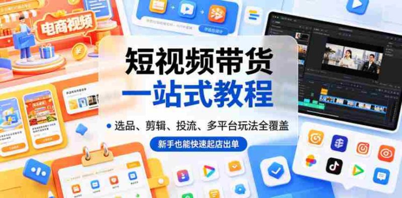 短视频带货一站式教程，选品、剪辑、投流、多平台玩法全覆盖，新手也能快速起店出单-金启创业网 - 网上赚钱方法教程大全 - www.jinqi6.top