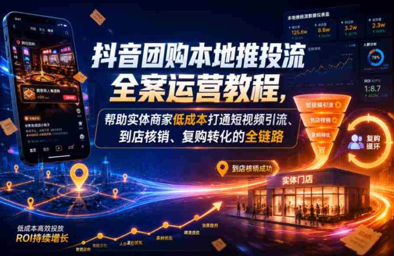 抖音团购本地推投流全案运营教程,帮助实体商家低成本打通短视频引流、到店核销、复购转化的全链路-金启创业网 - 网上赚钱方法教程大全 - www.jinqi6.top