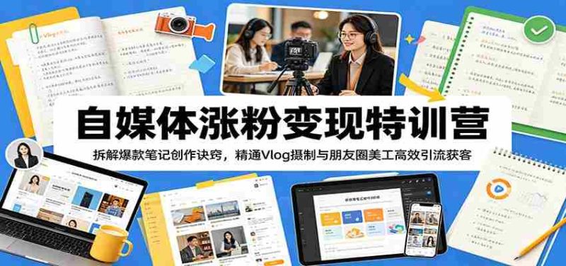 自媒体涨粉变现特训营：拆解爆款笔记创作诀窍，精通Vlog摄制与朋友圈美工高效引流获客-金启创业网 - 网上赚钱方法教程大全 - www.jinqi6.top