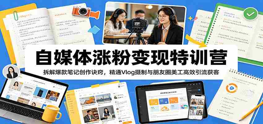 自媒体涨粉变现特训营：拆解爆款笔记创作诀窍，精通Vlog摄制与朋友圈美工高效引流获客-金启创业网 - 网上赚钱方法教程大全 - www.jinqi6.top