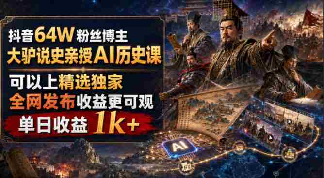 抖音64W粉丝博主大驴说史亲授AI历史课，可以上精选独家，全网发布收益更可观，单日收益1k+-金启创业网 - 网上赚钱方法教程大全 - www.jinqi6.top