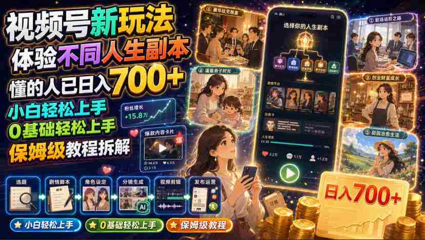 视频号新玩法体验不同人生副本，懂的人已日入700+，小白轻松上手，0基础轻松上手，保姆级教程拆解-金启创业网 - 网上赚钱方法教程大全 - www.jinqi6.top