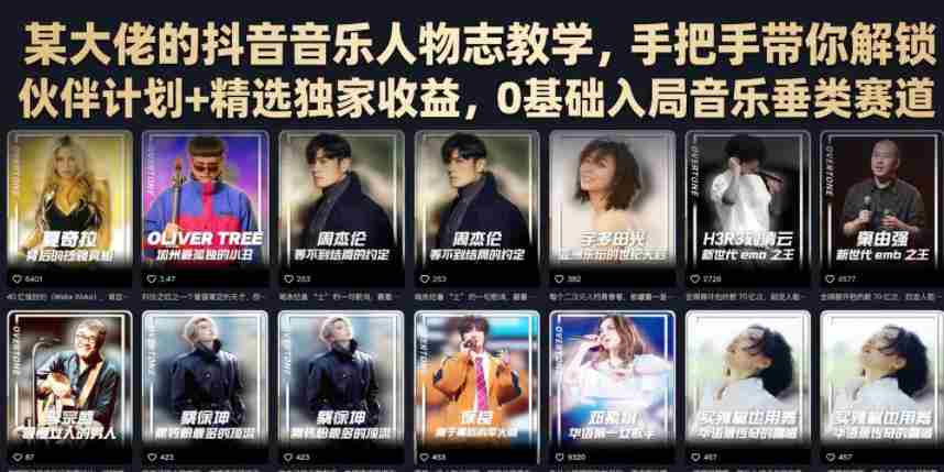 某大佬的抖音音乐人物志教学，手把手带你解锁伙伴计划+精选独家收益，0基础入局音乐垂类赛道-金启创业网 - 网上赚钱方法教程大全 - www.jinqi6.top