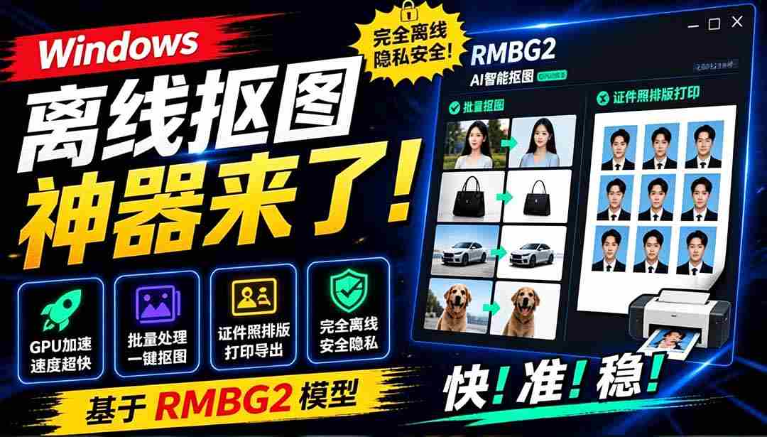 （19357期）Windows离线抠图神器来了！支持批量抠图 + 证件照排版打印，基于RMBG2模型，GPU加速 方块AI抠图-金启创业网 - 网上赚钱方法教程大全 - www.jinqi6.top
