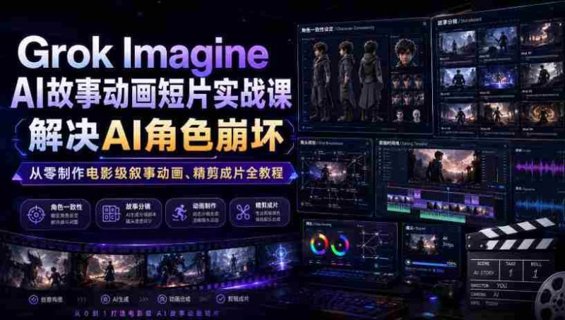 Grok Imagine AI故事动画短片实战课｜解决AI角色崩坏，从零制作电影级叙事动画、精剪成片全教程（中英字幕）-金启创业网 - 网上赚钱方法教程大全 - www.jinqi6.top