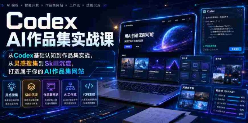 Codex AI作品集实战课，从Codex基础认知到作品集实战，从灵感搜集到Skill沉淀，打造属于你的AI作品集网站-金启创业网 - 网上赚钱方法教程大全 - www.jinqi6.top