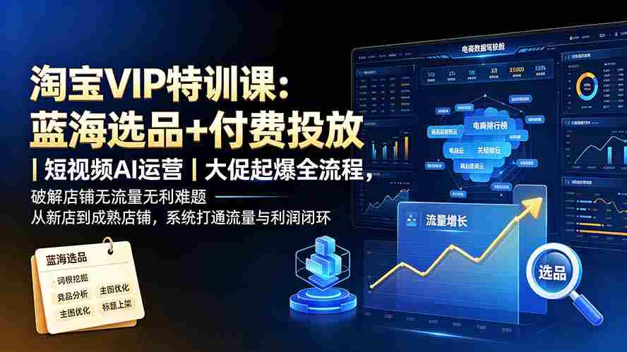 （19399期）淘宝VIP特训课：蓝海选品+付费投放｜短视频AI运营｜大促起爆全流程，破解店铺无流量无利润难题-金启创业网 - 网上赚钱方法教程大全 - www.jinqi6.top
