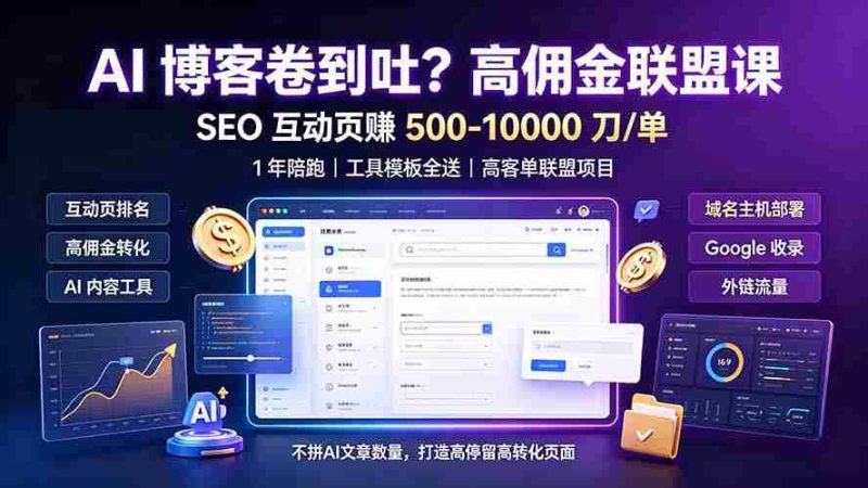 （19390期）AI 博客卷到吐？高佣金联盟课：SEO 互动页赚 500-10000 刀 单，1 年陪跑 + 工具模板全送-金启创业网 - 网上赚钱方法教程大全 - www.jinqi6.top