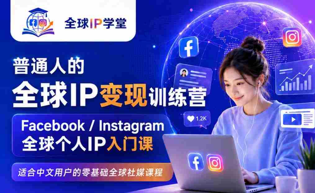 普通人的全球IP变现训练营，Facebook/Instagram全球个人IP入门课，零基础全球社媒课程-金启创业网 - 网上赚钱方法教程大全 - www.jinqi6.top