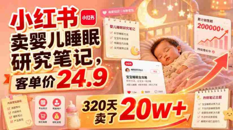小红书卖婴儿睡眠研究笔记，客单价24.9，320天卖了20w+-金启创业网 - 网上赚钱方法教程大全 - www.jinqi6.top