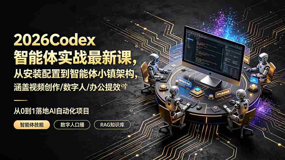 （19237期）2026Codex智能体实战最新课，从安装配置到智能体小镇架构，涵盖视频创作/数字人/办公提效全技能-金启创业网 - 网上赚钱方法教程大全 - www.jinqi6.top