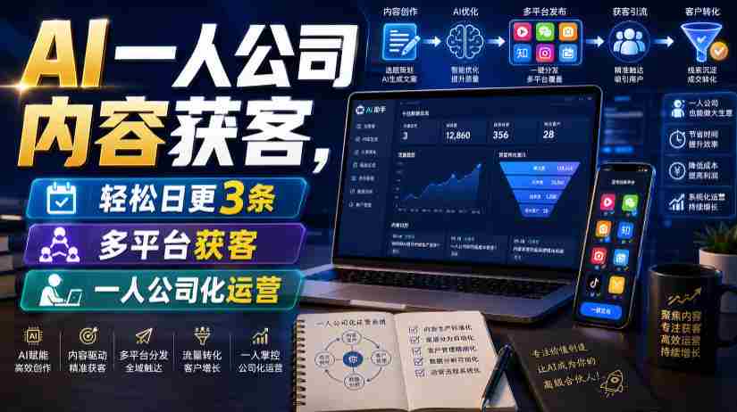 AI一人公司内容获客，轻松日更3条，多平台获客，一人公司化运营（更新）-金启创业网 - 网上赚钱方法教程大全 - www.jinqi6.top