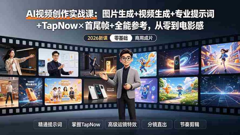 （19383期）AI视频创作实战课：图片生成+视频生成+专业提示词+TapNow×首尾帧+全能参考，从零到电影感成片-金启创业网 - 网上赚钱方法教程大全 - www.jinqi6.top