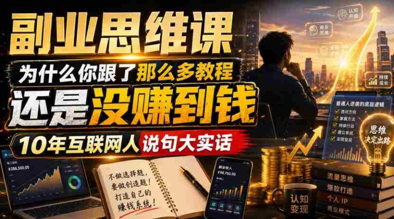 副业思维课，为什么你跟了那么多教程，还是没赚到钱，10年互联网人说句大实话【揭秘】-金启创业网 - 网上赚钱方法教程大全 - www.jinqi6.top