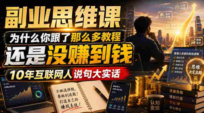 副业思维课，为什么你跟了那么多教程，还是没赚到钱，10年互联网人说句大实话【揭秘】-金启创业网 - 网上赚钱方法教程大全 - www.jinqi6.top