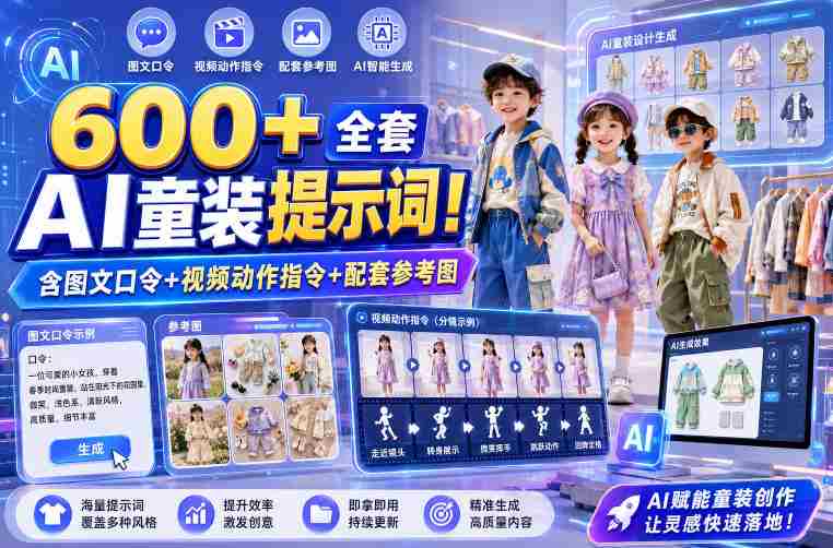 600+全套AI童装提示词！含图文口令+视频动作指令+配套参考图，Word-Excel规整分类，童装电商、种草无脑量产内容！-金启创业网 - 网上赚钱方法教程大全 - www.jinqi6.top