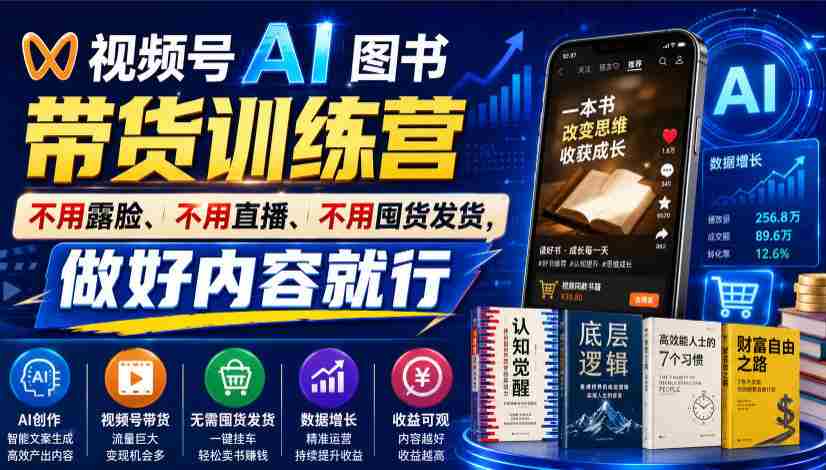 视频号AI图书带货训练营，不用露脸、不用直播、不用囤货发货，做好内容就行，一条爆款视频佣金8942-金启创业网 - 网上赚钱方法教程大全 - www.jinqi6.top