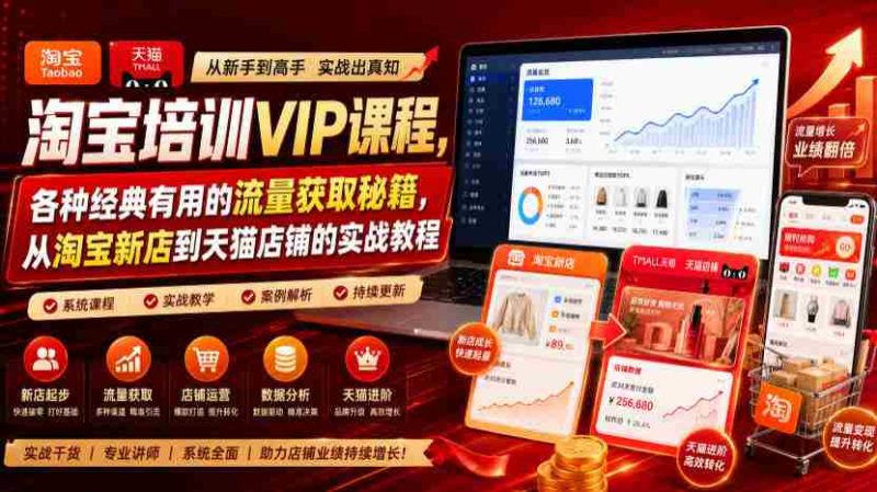 淘宝培训VIP课程，各种经典有用的流量获取秘籍，从淘宝新店到天猫店铺的实战教程（更新7月）-金启创业网 - 网上赚钱方法教程大全 - www.jinqi6.top