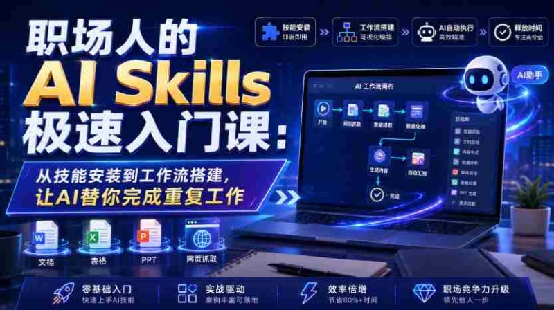 职场人的AI Skills极速入门课：从技能安装到工作流搭建，让AI替你完成重复工作-金启创业网 - 网上赚钱方法教程大全 - www.jinqi6.top