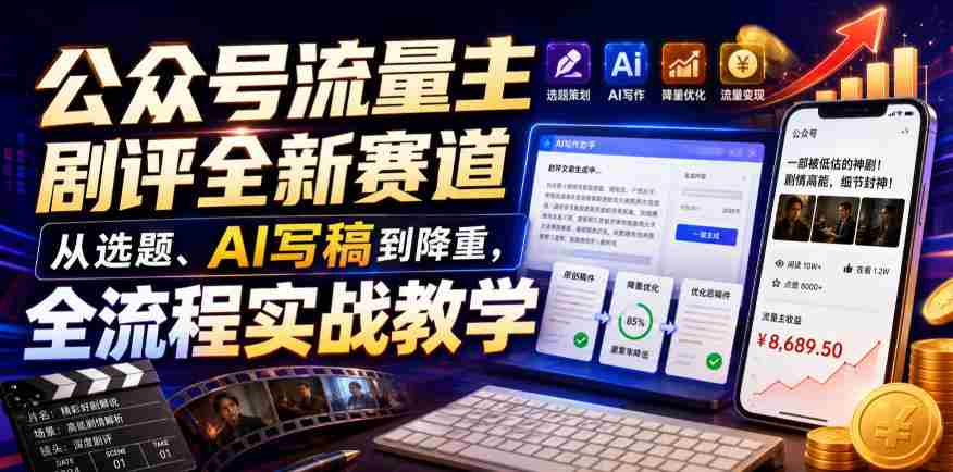 公众号流量主剧评全新赛道，从选题、AI写稿到降重，全流程实战教学-金启创业网 - 网上赚钱方法教程大全 - www.jinqi6.top