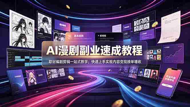 （19157期）AI漫剧副业速成教程，取材编剧剪辑一站式教学；快速上手实现内容变现接单增收-金启创业网 - 网上赚钱方法教程大全 - www.jinqi6.top