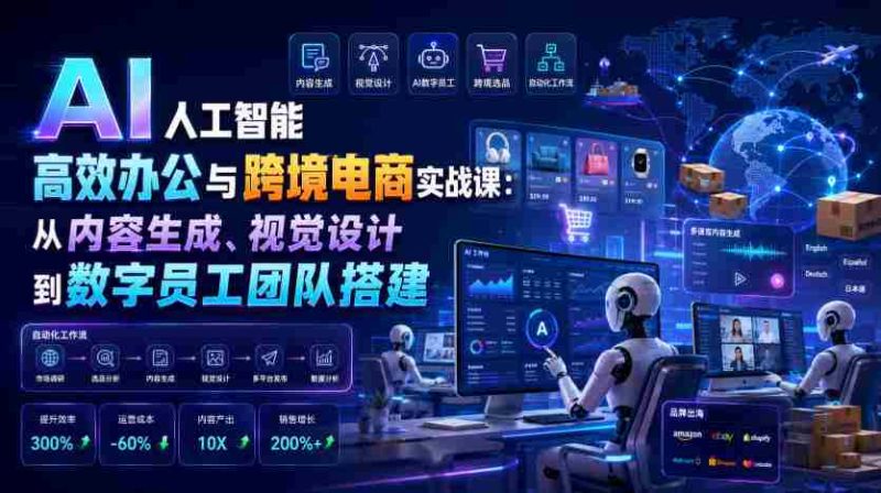 AI人工智能高效办公与跨境电商实战课：从内容生成、视觉设计到数字员工团队搭建-金启创业网 - 网上赚钱方法教程大全 - www.jinqi6.top