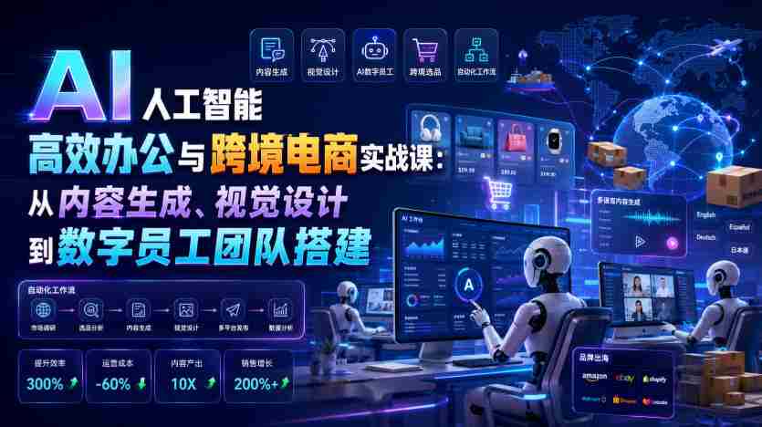 AI人工智能高效办公与跨境电商实战课：从内容生成、视觉设计到数字员工团队搭建-金启创业网 - 网上赚钱方法教程大全 - www.jinqi6.top