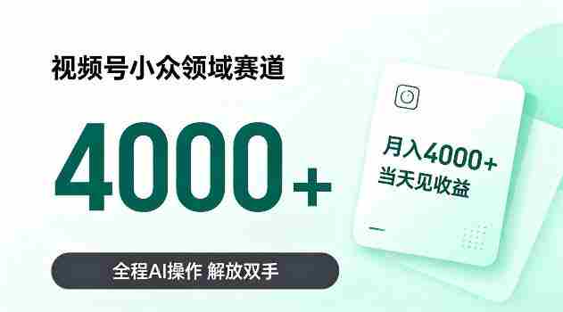 视频号小众领域赛道，月入4k＋当天见收益，全程Ai操作，解放双手！【揭秘】-金启创业网 - 网上赚钱方法教程大全 - www.jinqi6.top