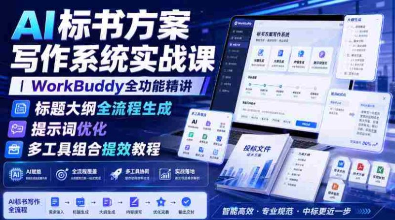AI标书方案写作系统实战课｜WorkBuddy全功能精讲・标题大纲全流程生成・提示词优化・多工具组合提效教程-金启创业网 - 网上赚钱方法教程大全 - www.jinqi6.top