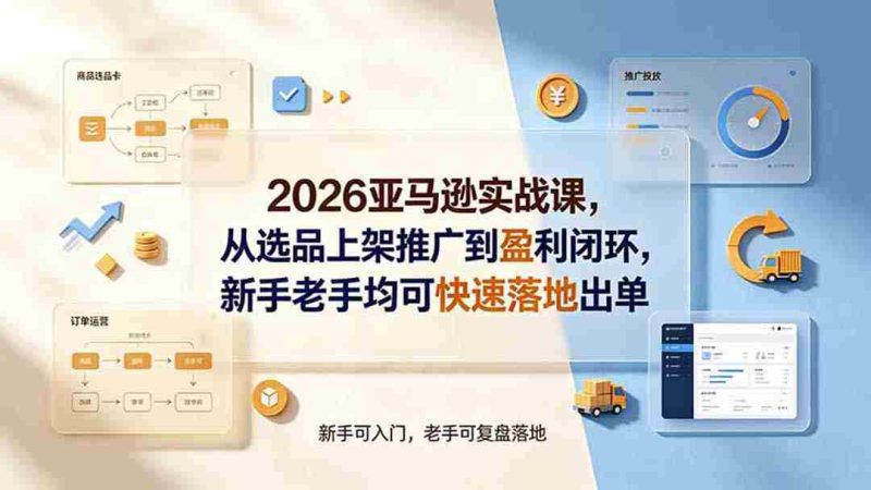 （19467期）2026亚马逊实战课，从选品上架推广到盈利闭环，新手老手均可快速落地出单-金启创业网 - 网上赚钱方法教程大全 - www.jinqi6.top