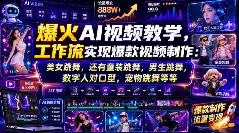 爆火AI视频教学，工作流实现爆款视频制作：美女跳舞，还有童装跳舞，男生跳舞，数字人对口型，宠物跳舞等等-金启创业网 - 网上赚钱方法教程大全 - www.jinqi6.top