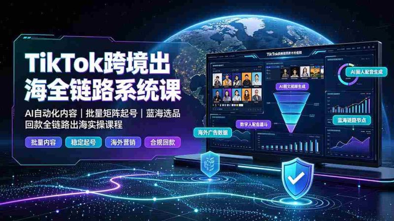 （19425期）TikTok跨境出海全链路系统课-2026年7月：AI自动化内容｜批量矩阵起号｜蓝海选品回款全链路出海实操课程-金启创业网 - 网上赚钱方法教程大全 - www.jinqi6.top