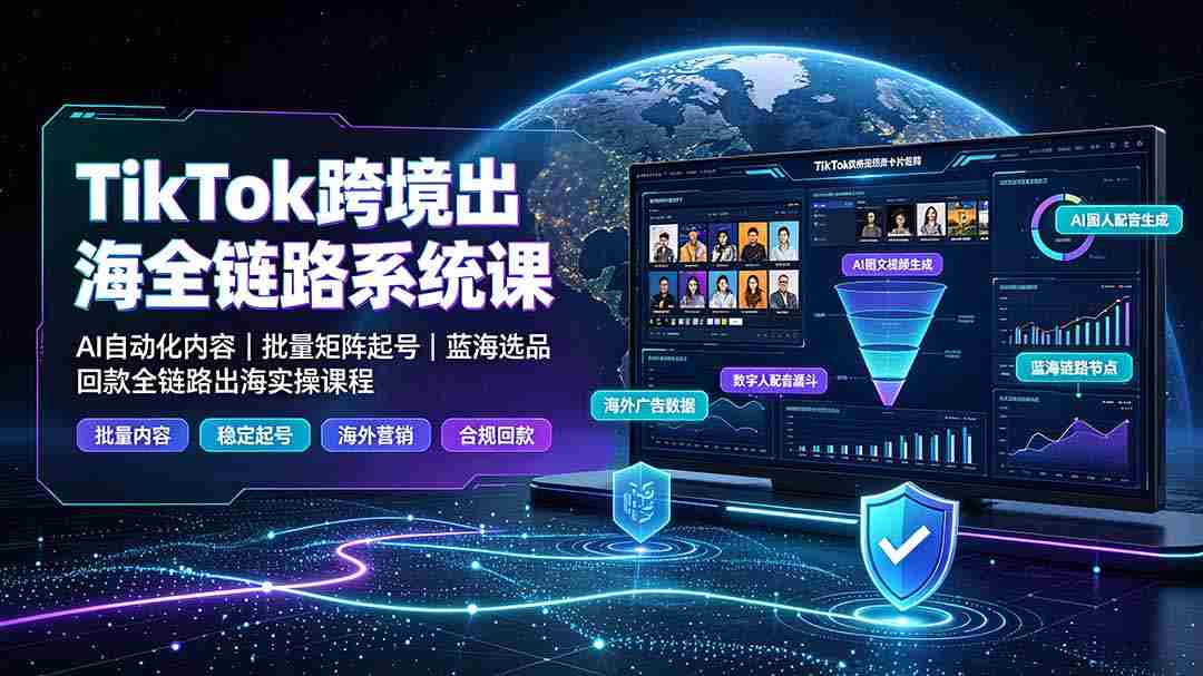 （19425期）TikTok跨境出海全链路系统课-2026年7月：AI自动化内容｜批量矩阵起号｜蓝海选品回款全链路出海实操课程-金启创业网 - 网上赚钱方法教程大全 - www.jinqi6.top