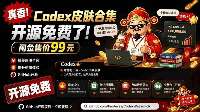 （19432期）闲鱼售卖99元的Codex皮肤包，GitHub 免费开源了！让你的codex变成精美界面 Codex Dream Skin-金启创业网 - 网上赚钱方法教程大全 - www.jinqi6.top