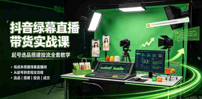 某社群抖音绿幕直播带货实战课，起号选品搭建投流全套教学，低成本搭建绿幕直播间-金启创业网 - 网上赚钱方法教程大全 - www.jinqi6.top