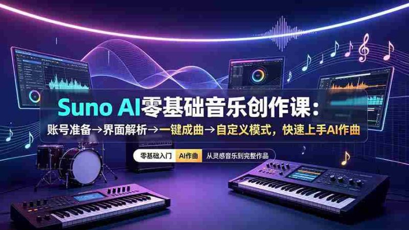 （19264期）Suno AI零基础音乐创作课：账号准备→界面解析→一键成曲→自定义模式，快速上手AI作曲-金启创业网 - 网上赚钱方法教程大全 - www.jinqi6.top