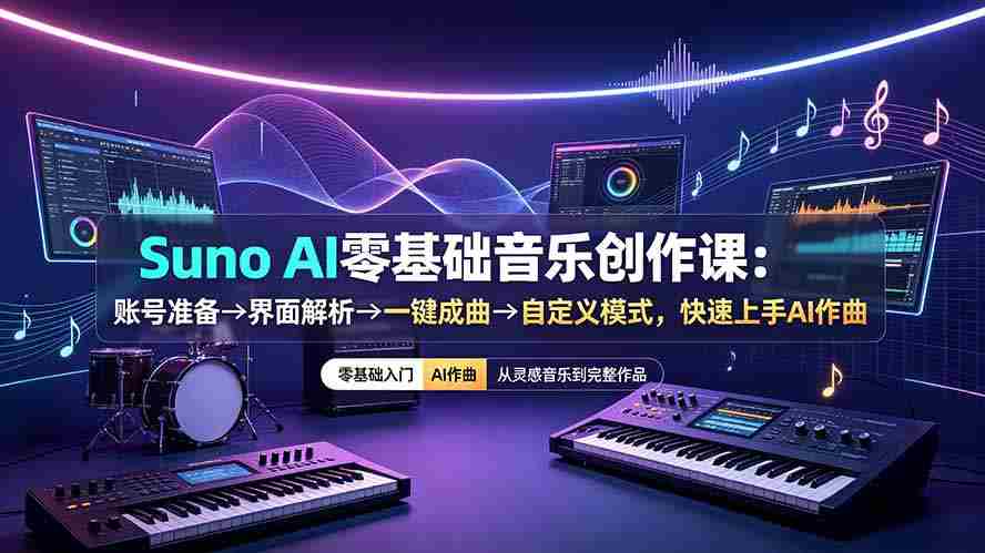 （19264期）Suno AI零基础音乐创作课：账号准备→界面解析→一键成曲→自定义模式，快速上手AI作曲-金启创业网 - 网上赚钱方法教程大全 - www.jinqi6.top