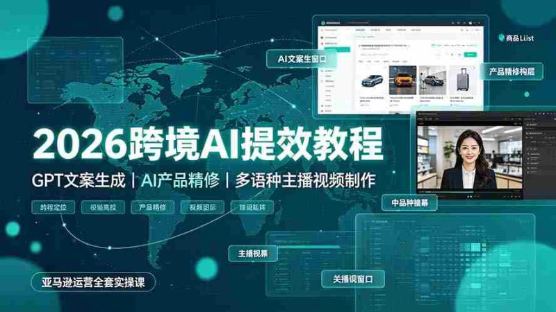 （19286期）2026跨境AI提效教程·GPT文案生成｜AI产品精修｜多语种主播视频制作，亚马逊运营全套实操课-金启创业网 - 网上赚钱方法教程大全 - www.jinqi6.top