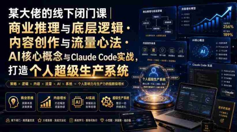 某大佬的线下闭门课｜商业推理与底层逻辑・内容创作与流量心法・AI核心概念与Claude Code实战，打造个人超级生产系统【录音+图片】-金启创业网 - 网上赚钱方法教程大全 - www.jinqi6.top