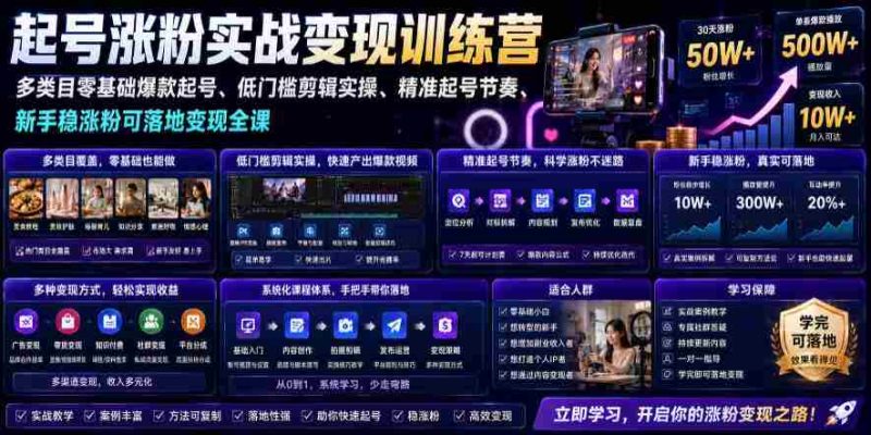 苗子起号涨粉实战变现训练营，多类目零基础爆款起号、精准起号节奏、新手稳涨粉可落地变现全课-金启创业网 - 网上赚钱方法教程大全 - www.jinqi6.top