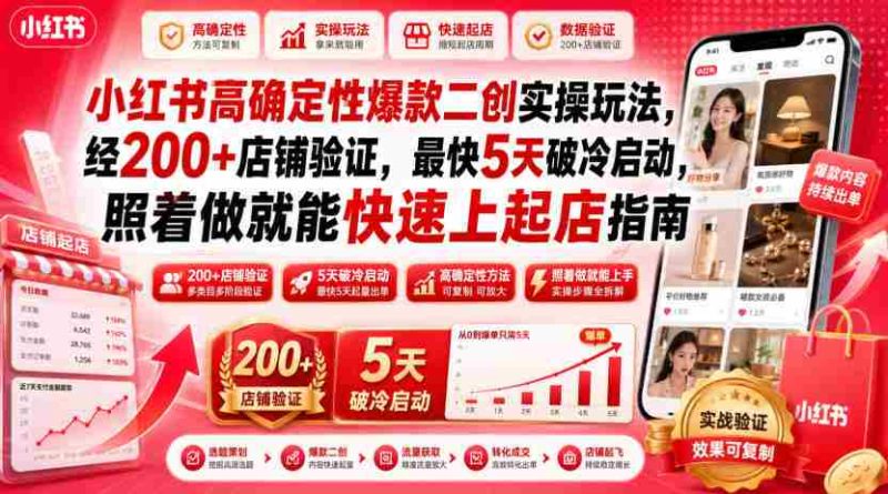小红书高确定性爆款二创实操玩法，经200+店铺验证，最快5天破冷启动，照着做就能快速上起店指南-金启创业网 - 网上赚钱方法教程大全 - www.jinqi6.top