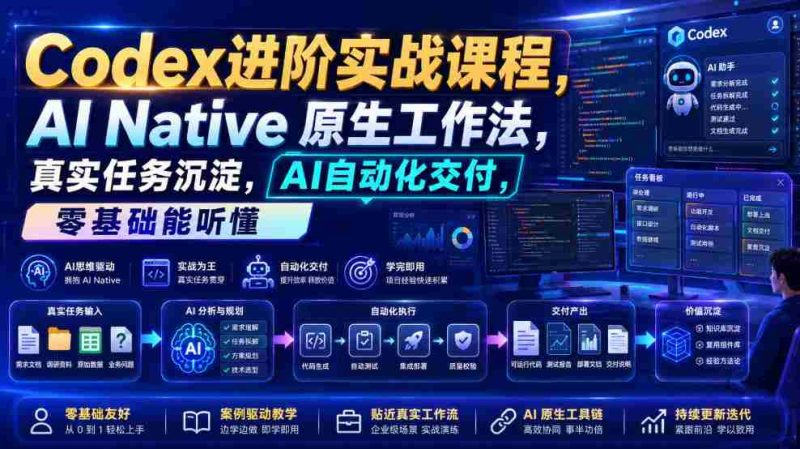 Codex进阶实战课｜AI Native原生工作法，22节真实任务落地，从配置到AI自动化交付全链路教程-金启创业网 - 网上赚钱方法教程大全 - www.jinqi6.top