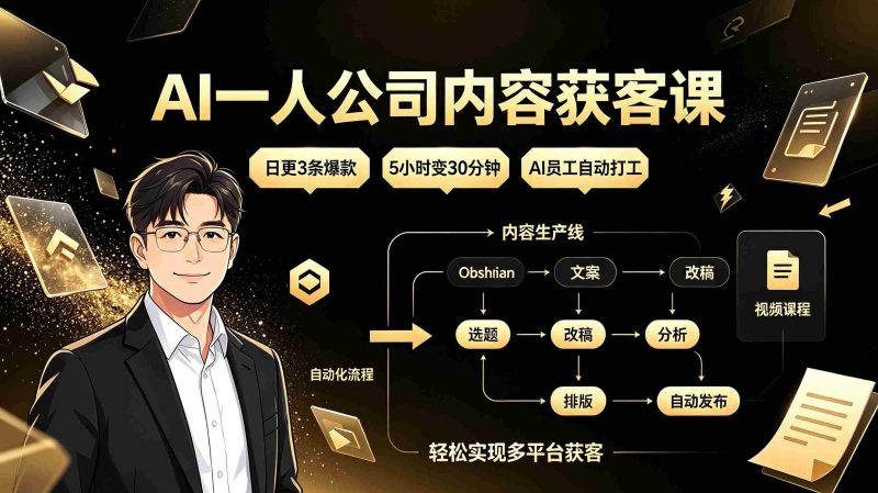 （19387期）AI一人公司内容获客课：日更3条爆款×5小时变30分钟×AI员工自动打工，轻松实现多平台获客-金启创业网 - 网上赚钱方法教程大全 - www.jinqi6.top